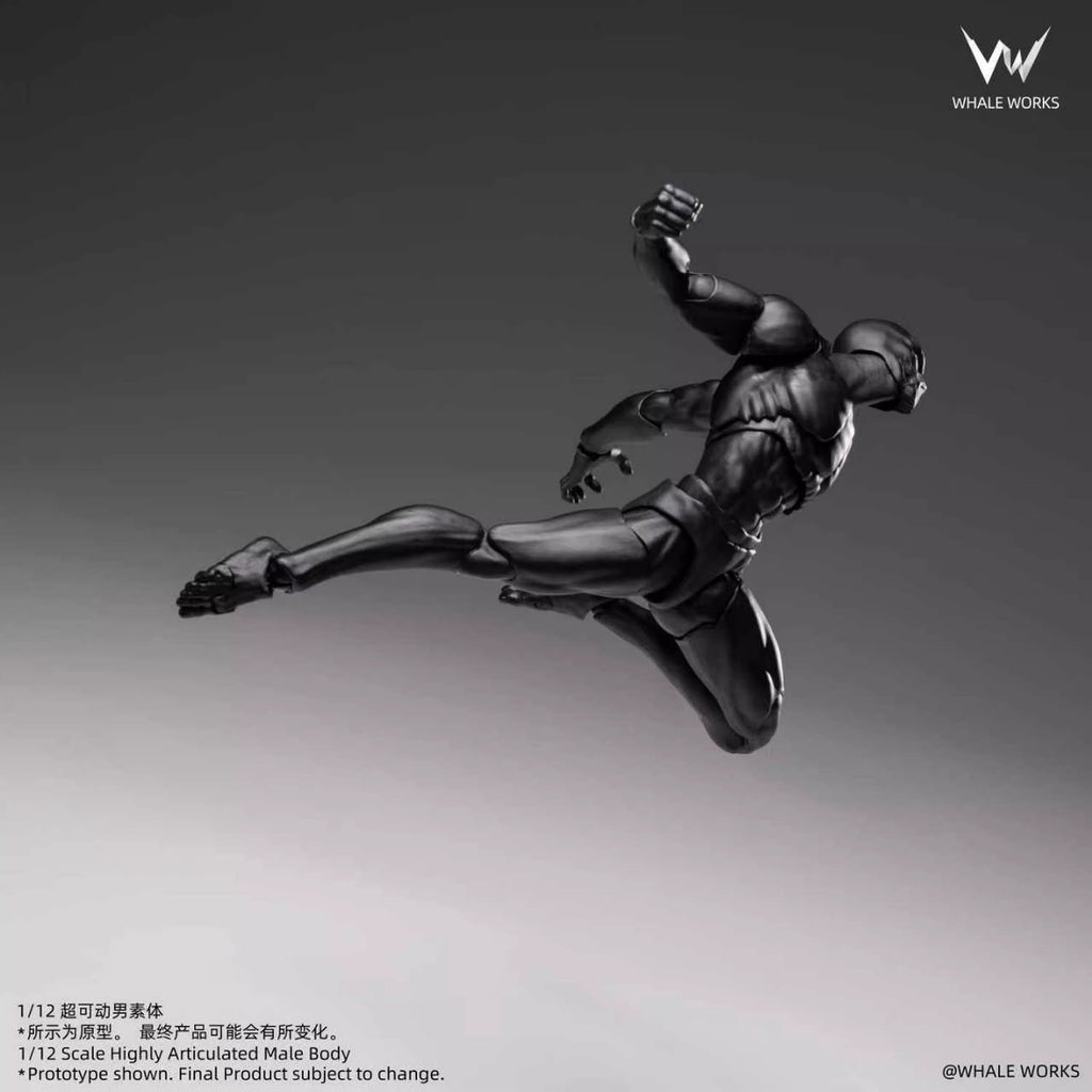Whale Works 1/12 | WW03E Super Articulated Male Body | Ash (Limited Black Skin Version)
