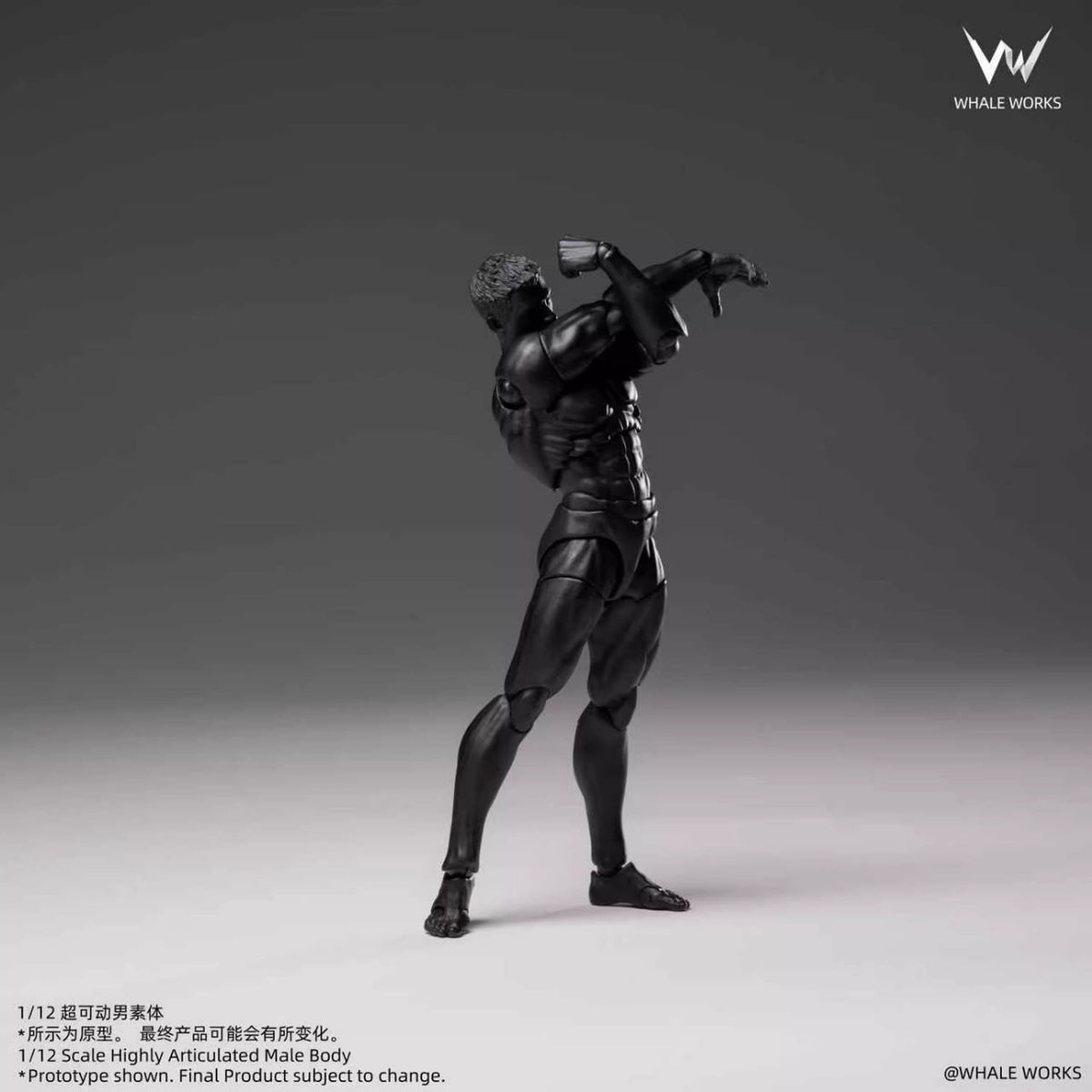 Whale Works 1/12 | WW03E Super Articulated Male Body | Ash (Limited Black Skin Version)