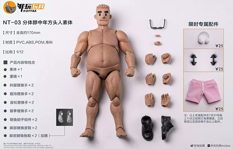 Nottaa Collection 1/12 Middle-Aged Square Head Man One-piece Neck-body Version